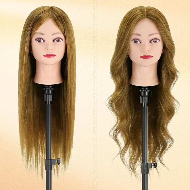 Übungskopf, TwoWin 80% Echthaar Friseurkosmetik Mannequin Kopf mit Klammerständer und Geschenken - G