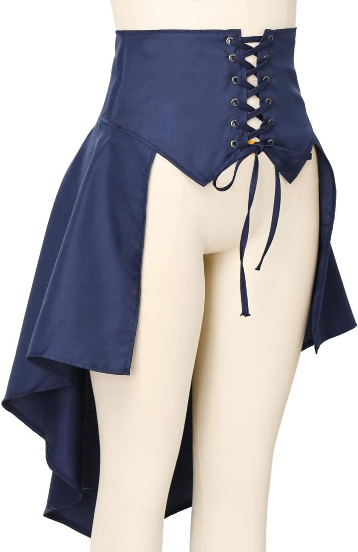COSDREAMER Steampunk Damen Röcke Taillengürtel für Frauen Rüschen Piraten Korsett Kostüme,Blau, 32 B