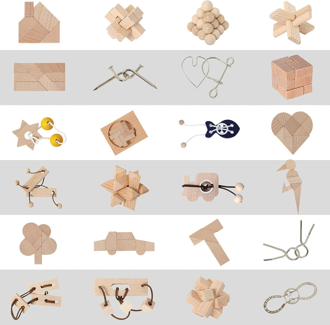 Bartl 112394 Knobelspiele Set aus Holz 24 Mini-Puzzles, Perfekte Adventskalenderfüllung für Puzzlefr