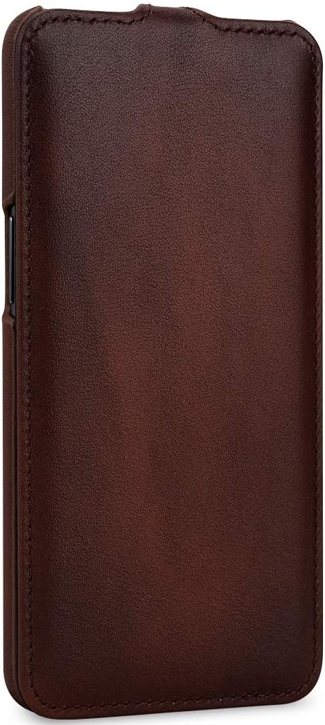 STILGUT Hülle geeignet für OnePlus 7 Lederhülle vertikales Flip-Case, braun antik, braun antik