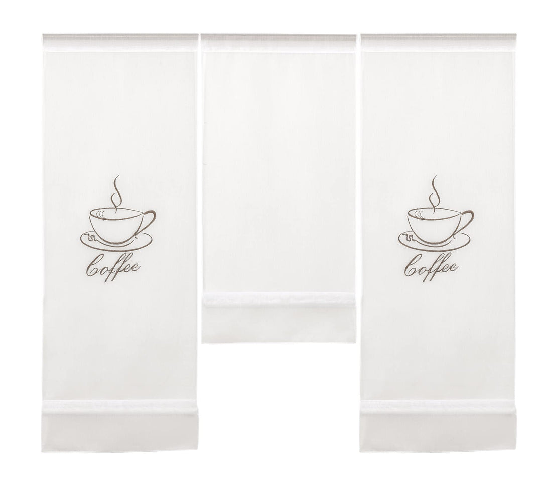 Design Mini Flächenvorhang Set Bestickt Kaffee Coffee | 4057-01 | 3 Teile | Scheibengardine Gesamtbr