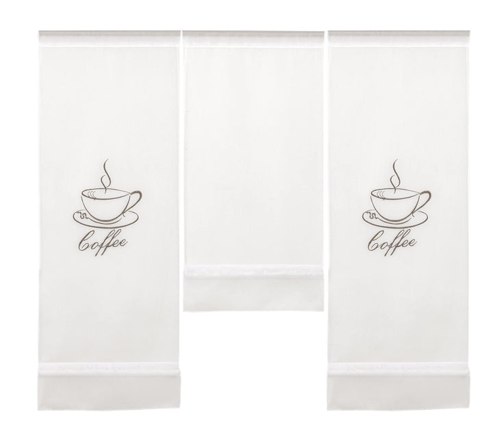 Design Mini Flächenvorhang Set Bestickt Kaffee Coffee | 4057-01 | 3 Teile | Scheibengardine Gesamtbr