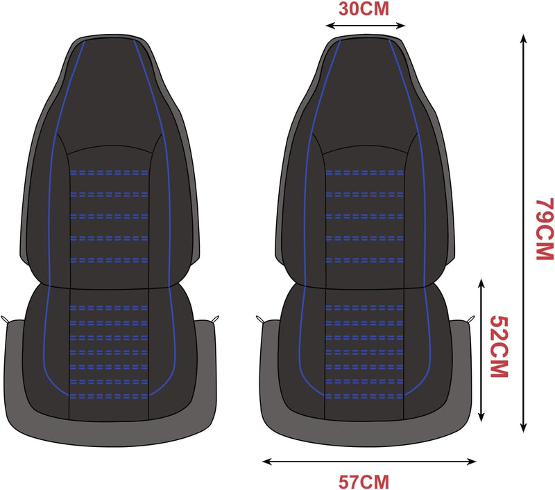 AUTOYOUTH Sitzbezüge Auto Vordersitze Universal Auto-Schonbezüge PU-Leder Sitzschoner Schwarz Blau f