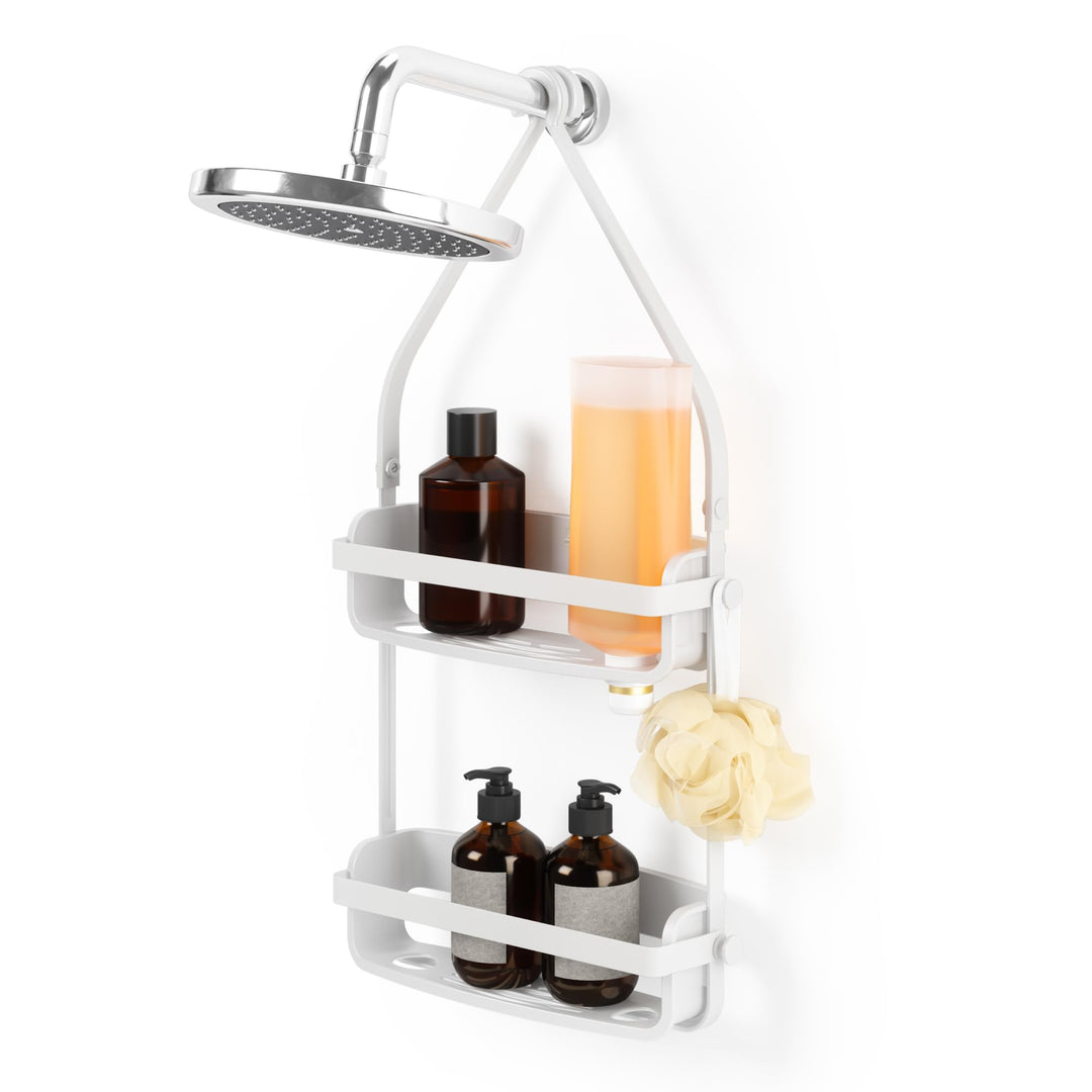 Umbra Flex Duschablage, Duschregal, Duschcaddy, Duschdiener, Weiss Weiss Duschablage mit 2 Fächern,