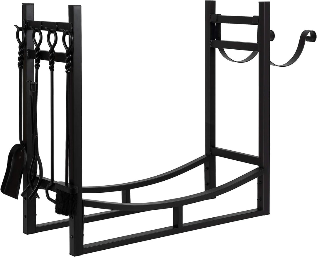 Amagabeli Kaminholzregal mit 4 Kaminwerkzeug 90cmx78cmx33cm Grosses breites Brennholzregal Kaminwerk