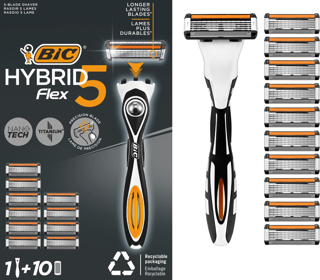 BIC Hybrid 5 Flex Rasierer Herren, Nassrasierer mit 10 Wechselklingen mit je 5 Klingen, mit Aloe Ver