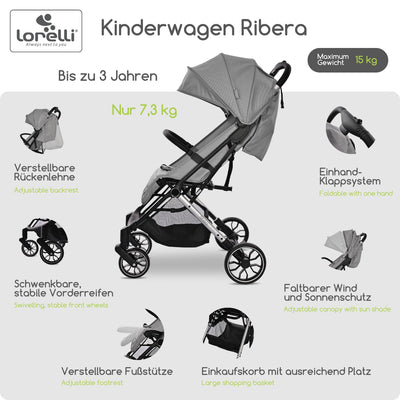 Lorelli Kinderwagen Ribera, Reisebuggy, Baby Buggy klein zusammenklappbar, Sehr leicht -Nur 7,3 kg,