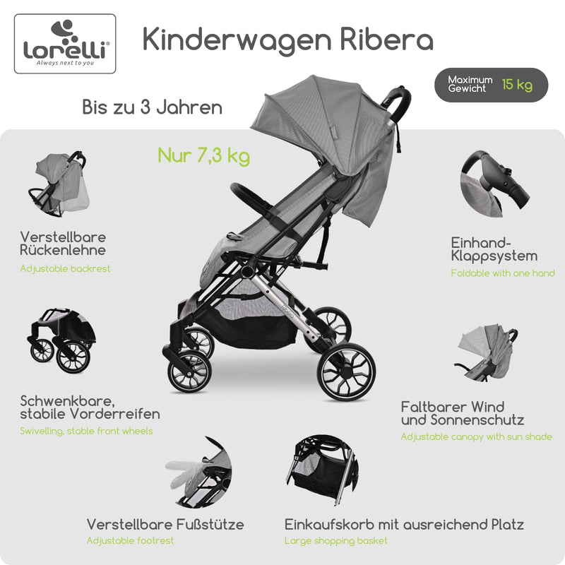 Lorelli Kinderwagen Ribera, Reisebuggy, Baby Buggy klein zusammenklappbar, Sehr leicht -Nur 7,3 kg,
