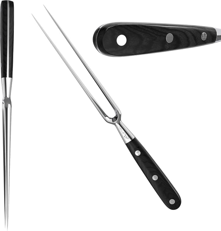 Marindo Profi Fleischgabel Edelstahl 31,5cm | Fleischgabel mit Holzgriff & 17cm Klingenlänge | Grill