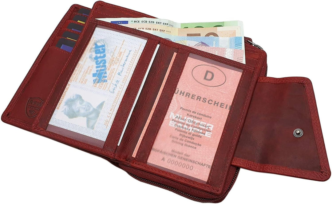 Echt Rindleder Damen Geldbörse / Geldbeutel / Portemonnaie / Geldtasche / Portmonee in Hochformat mi