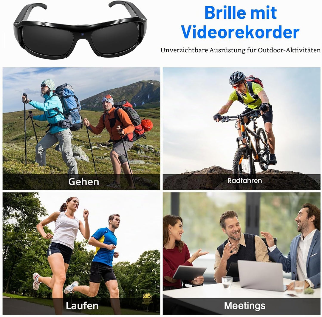 Kleine Brillenkamera, 16GB Sportbrille mit Kamera, 1080P HD Mini Actionkamera, MicroVideokamera Sonn