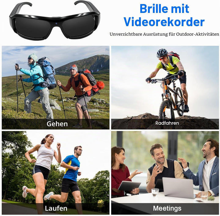 Kleine Brillenkamera, 16GB Sportbrille mit Kamera, 1080P HD Mini Actionkamera, MicroVideokamera Sonn