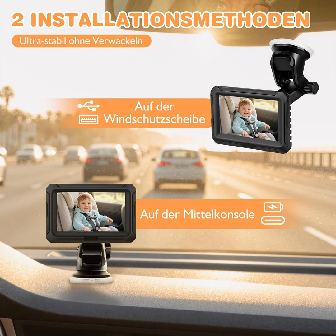 Zacro Baby Kamera Auto, Spiegel Auto Baby Rückbank 1080P, USB-C Plug-and-Play, Baby Autospiege mit H