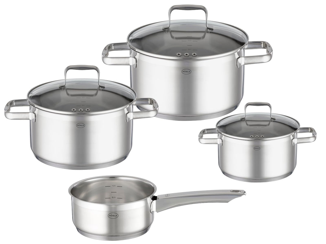 RÖSLE CHARM Topf-Set 4-tlg., hochwertiges Universaltopfset mit 3 Kochtöpfen und 1 Stielkasserolle, E