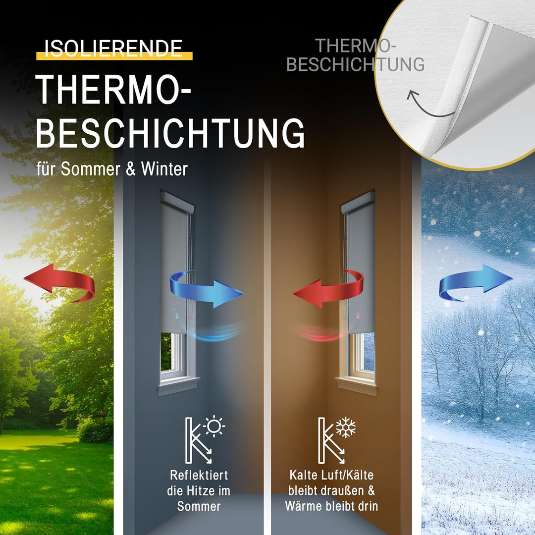 Sol Royal Kassettenrollo mit Führungsschiene Blackout Thermorollo Bohren | 70x175cm Weiss seitliche