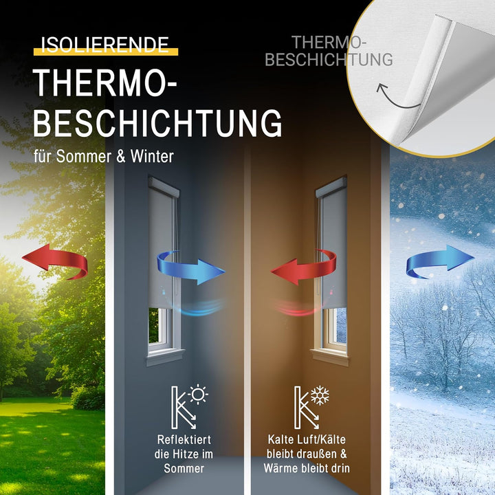 Sol Royal Kassettenrollo mit Führungsschiene Blackout Thermorollo Bohren | 70x175cm Weiss seitliche