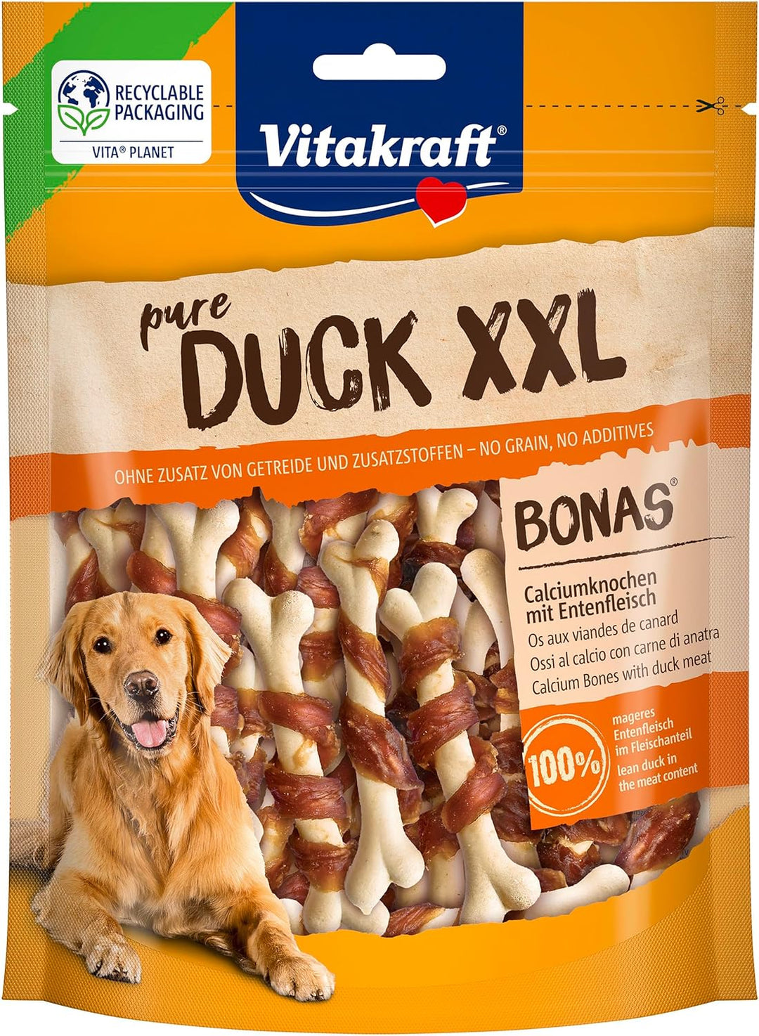 Vitakraft Entenfleischstreifen XXL, Hundesnack mit magerem Entenfleisch, im wiederverschliessbaren X