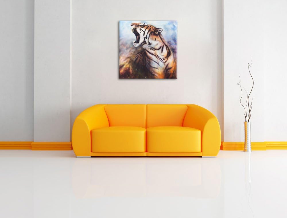 Gemälde eines Tigers, Format: 70x70 auf Leinwand, XXL riesige Bilder fertig gerahmt mit Keilrahmen,