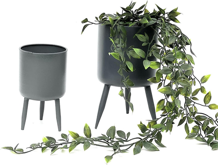 DanDiBo Blumentopf mit Füssen Pflanztopf Blumenkübel mit Beinen Metall Grau 2er Set 96260 Modern Pfl