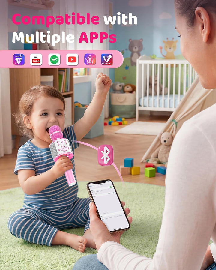 BONAOK Magic Sing Karaoke Microphone, Bluetooth Microphone Karaoke Kids, 4 in 1 Sing Microphone, Wir