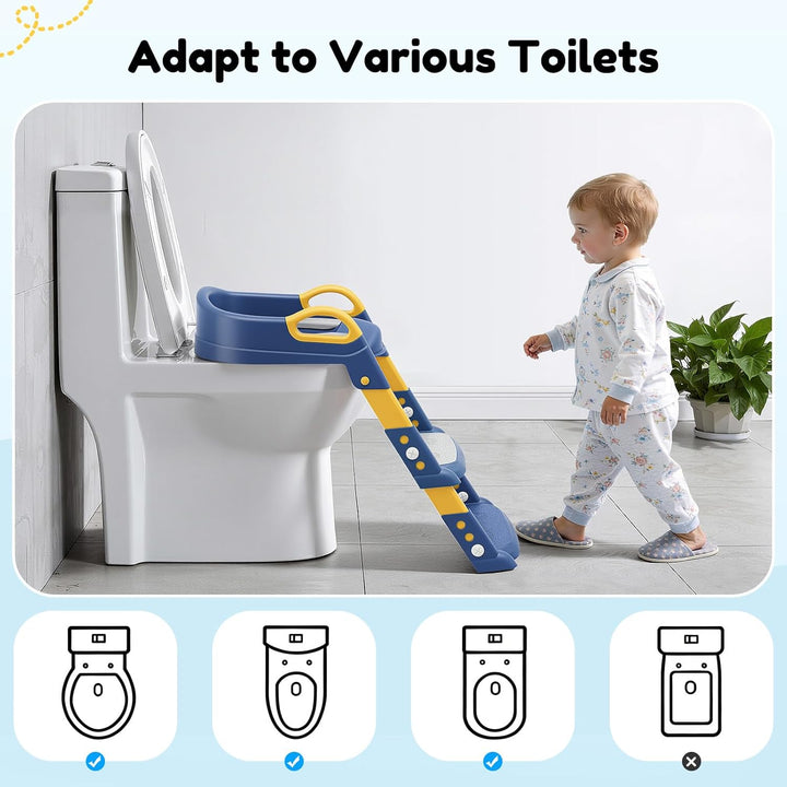 Kinder Toilettensitz mit Treppe abnehmbares PU-Kissen, höhenverstellbar 2–7 Jahre, klappbarer WC Sit