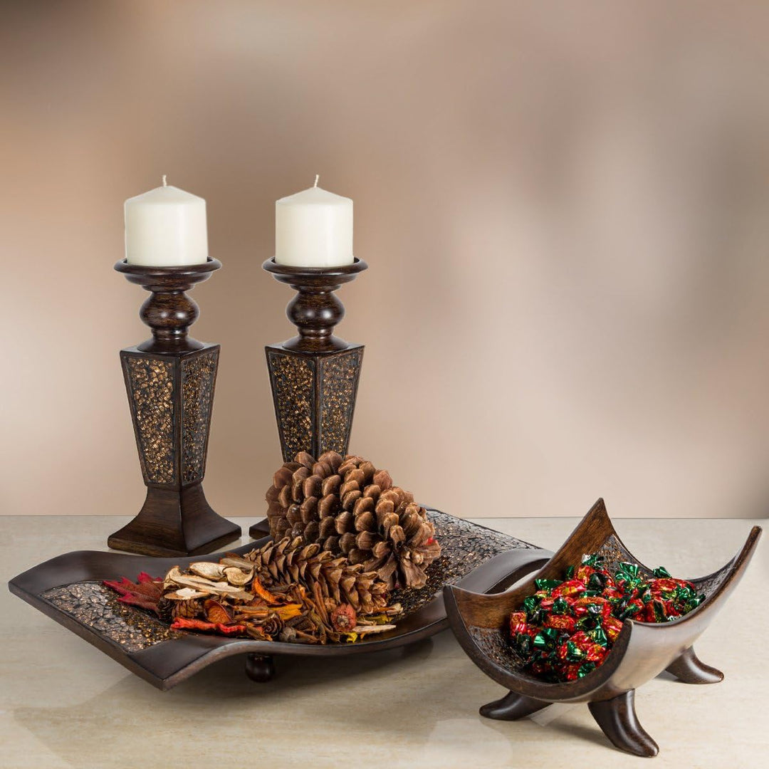 Creative Scents Schonwerk Stumpenkerzenhalter Set mit 2 Stück, Mosaik-Design, funktionale Tischdekor