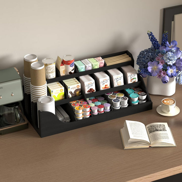 Suli Exact Grosser Organizer für die Kaffeestation, Pod-Halter aus Holz für die Arbeitsplatte mit Sc