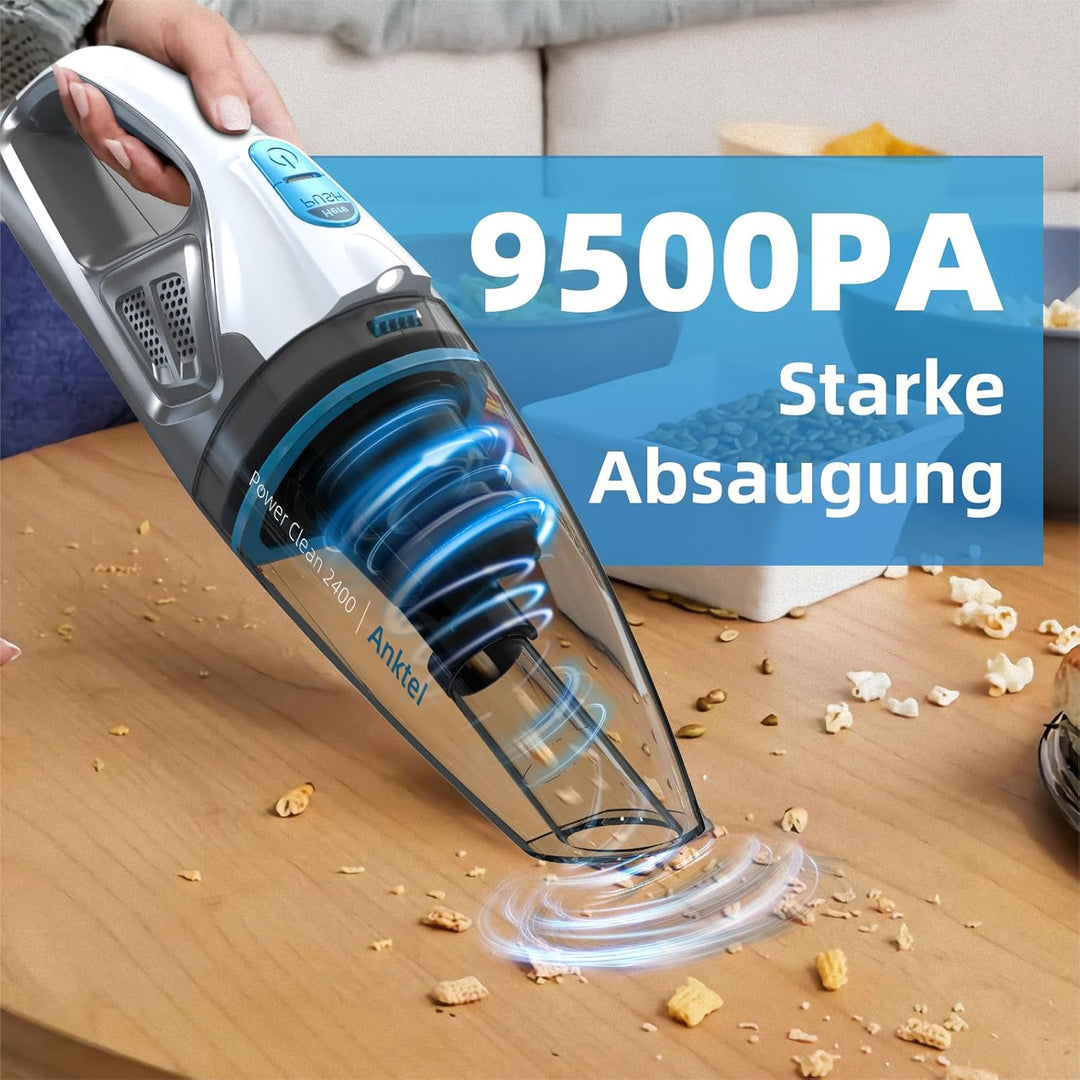 Anktel Handstaubsauger 9000Pa mit LED Beleuchtung Handstaubsauger Akku Kabellos Nass&Trocken Handsau