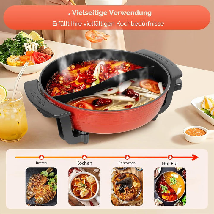 6 l Elektrischer Hot Pot – Multifunktionaler Schmortopf/Wok mit Glasdeckel, für den Einsatz in der h