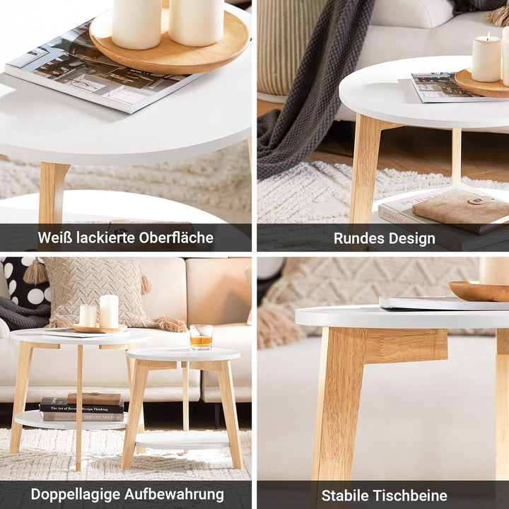 SoBuy FBT75-W 2er Set Beistelltisch mit runden Ablagen Couchtisch Sofatisch Kaffeetisch Wohnzimmerti