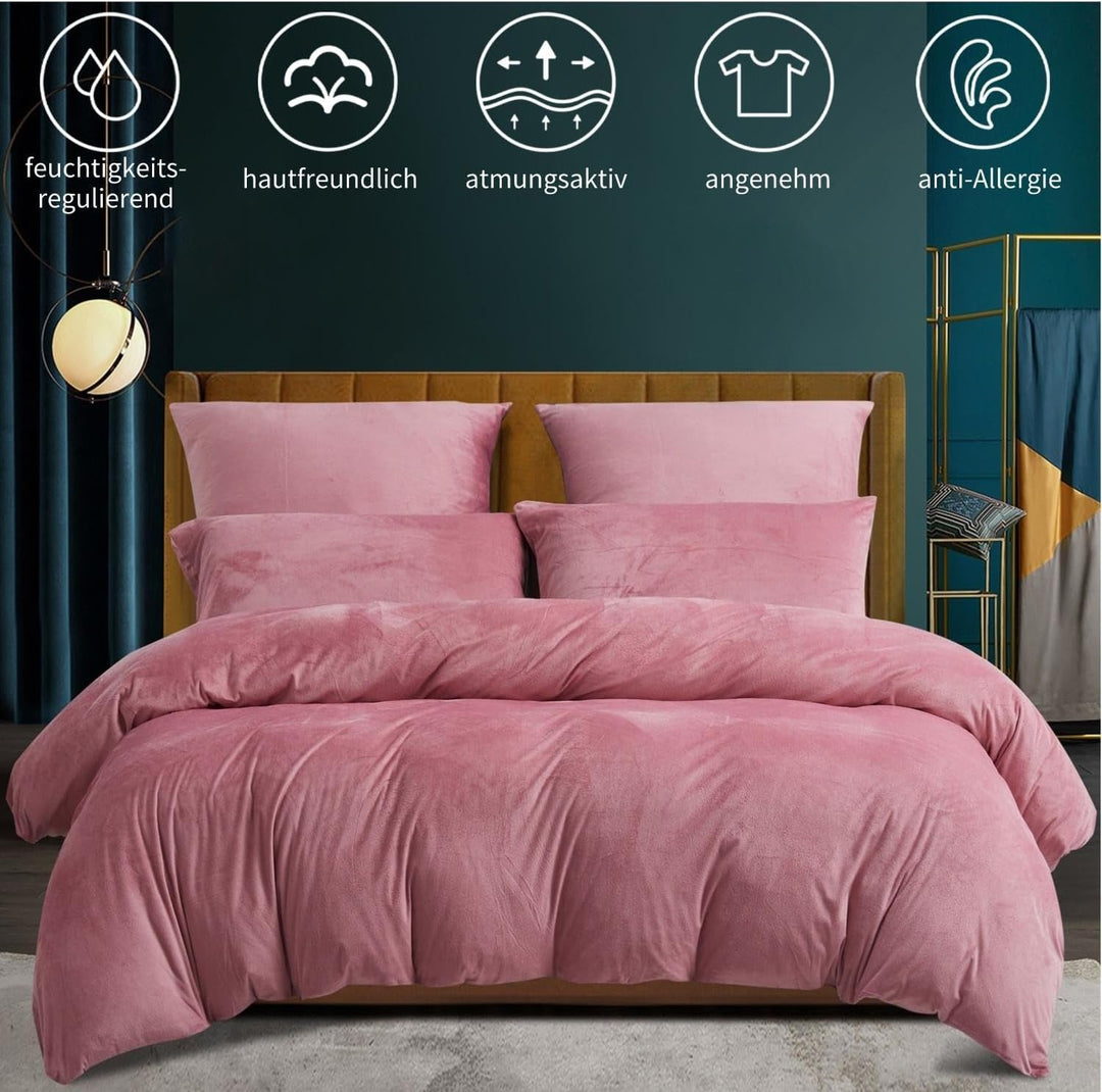 Boqingzhu Plüsch Bettwäsche 135x200cm 4Teilig Biber Rosa Altrosa Flanell Winter Warm Kuschelig Flaus