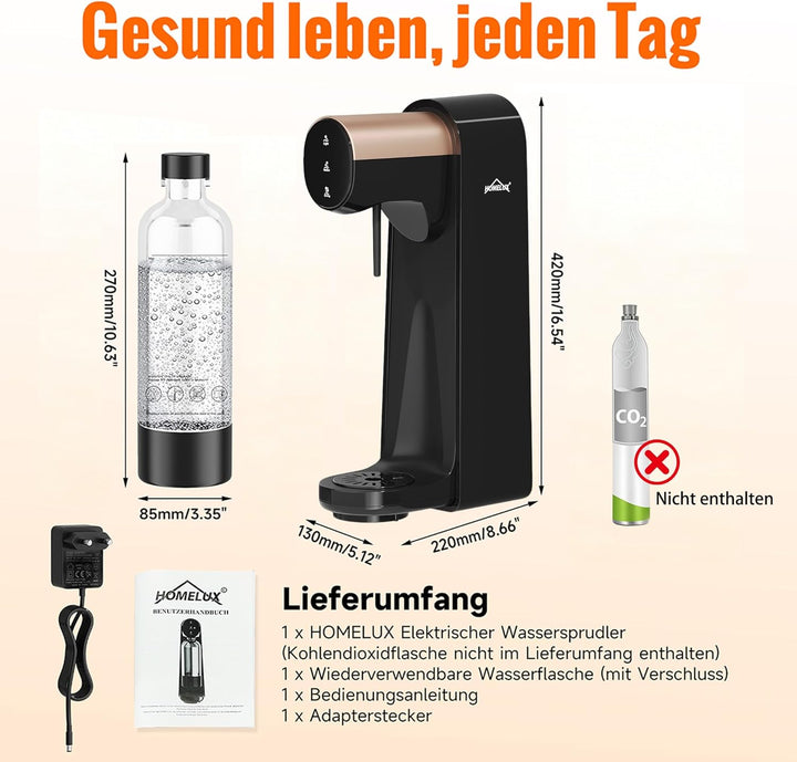 HOMELUX Wassersprudler,Sprudelwasser Maschine,Soda Maker,Wasser Sprudel GeräT,Water Carbonator (Schw
