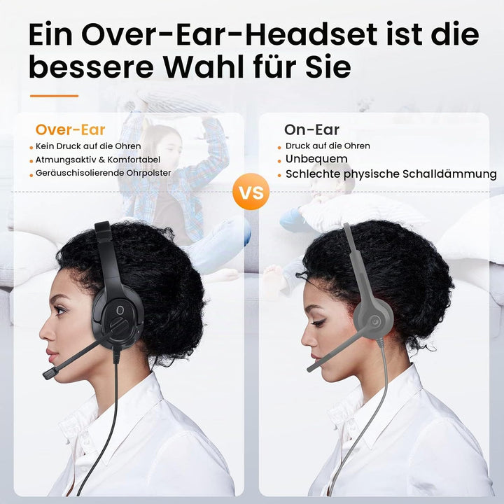 EKSA H2 USB Headset mit Mikrofon, Office PC Headset mit ENC Mic, Stummschalter &amp; Lautstärkeregler, O