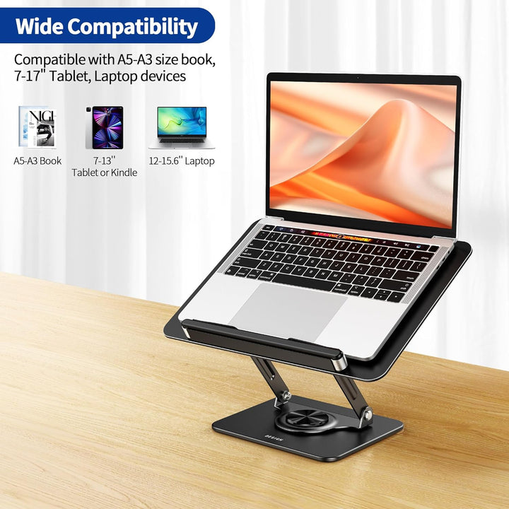 BESIGN BS02 Buchständer zum Lesen, Laptopständer mit 360° drehbarer Basis, Buchhalter mit elastische
