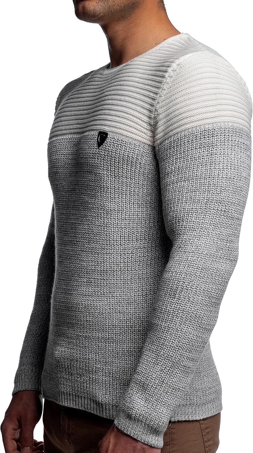 Karl´s People Herren Strick-Pullover Rundhals mit Logopatch | Männer Winter-Pullover |stylischer Her