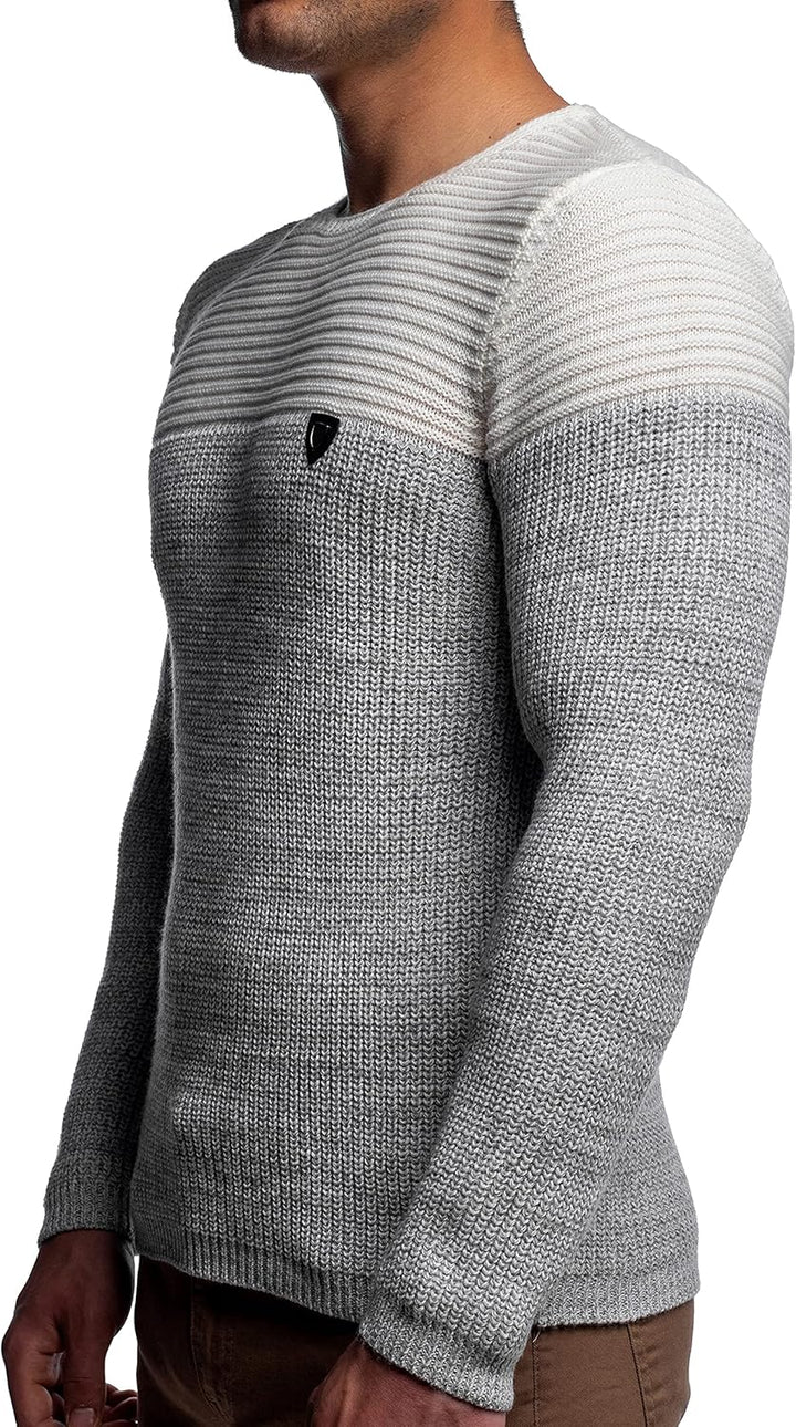 Karl´s People Herren Strick-Pullover Rundhals mit Logopatch | Männer Winter-Pullover |stylischer Her