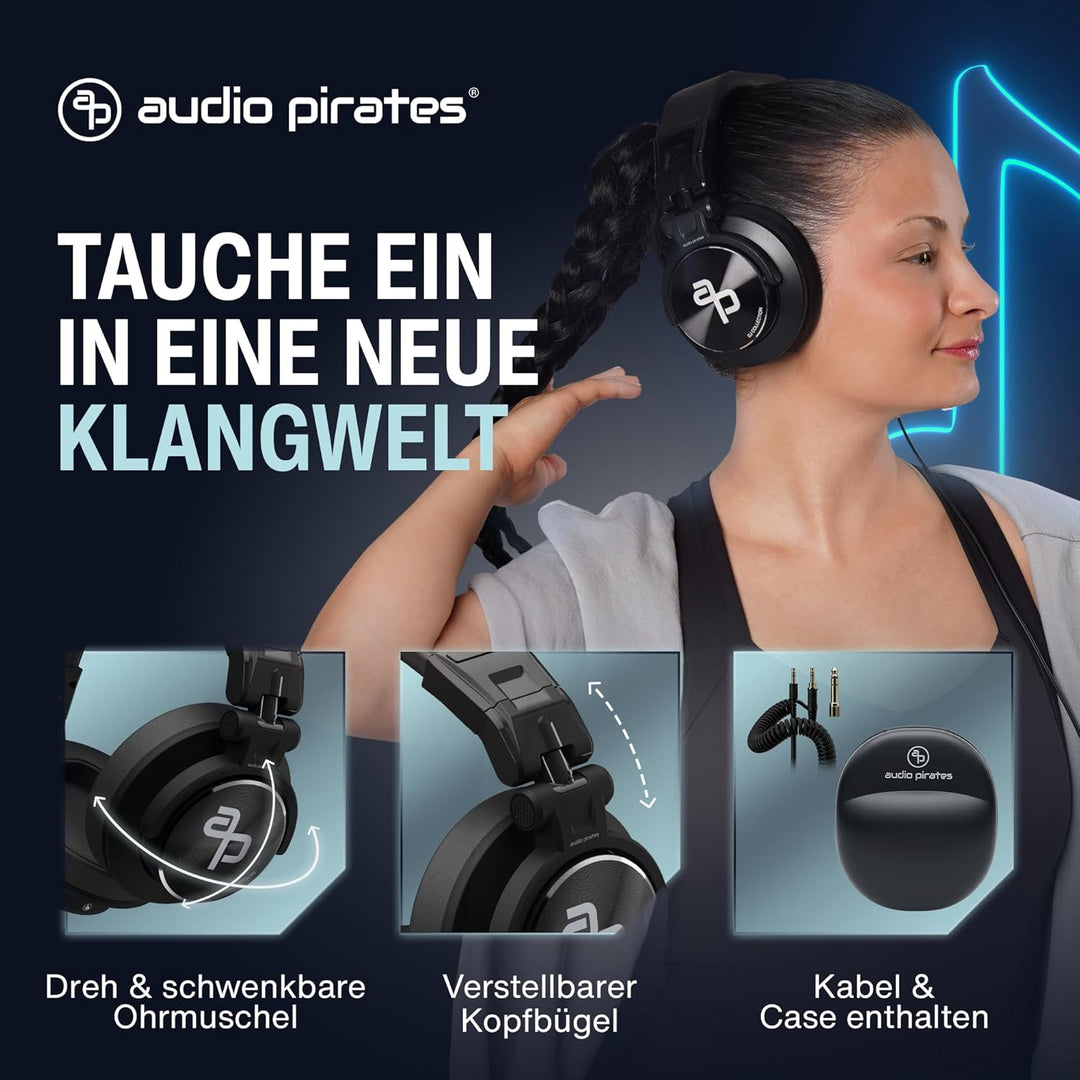 audio pirates - John DJ - Over-Ear Kopfhörer – Kopfhörer Klinkenstecker mit Case, DJ-Sound, 3m Kabel