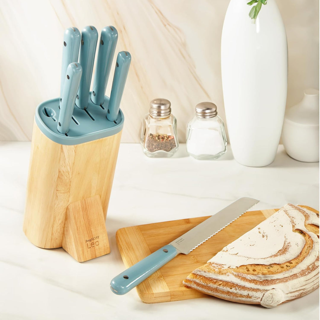 BergHoff Messerblock Set Slate - Leo (7-teilig, Kochmesser Set mit Holzblock, Küchenmesser Schälmess