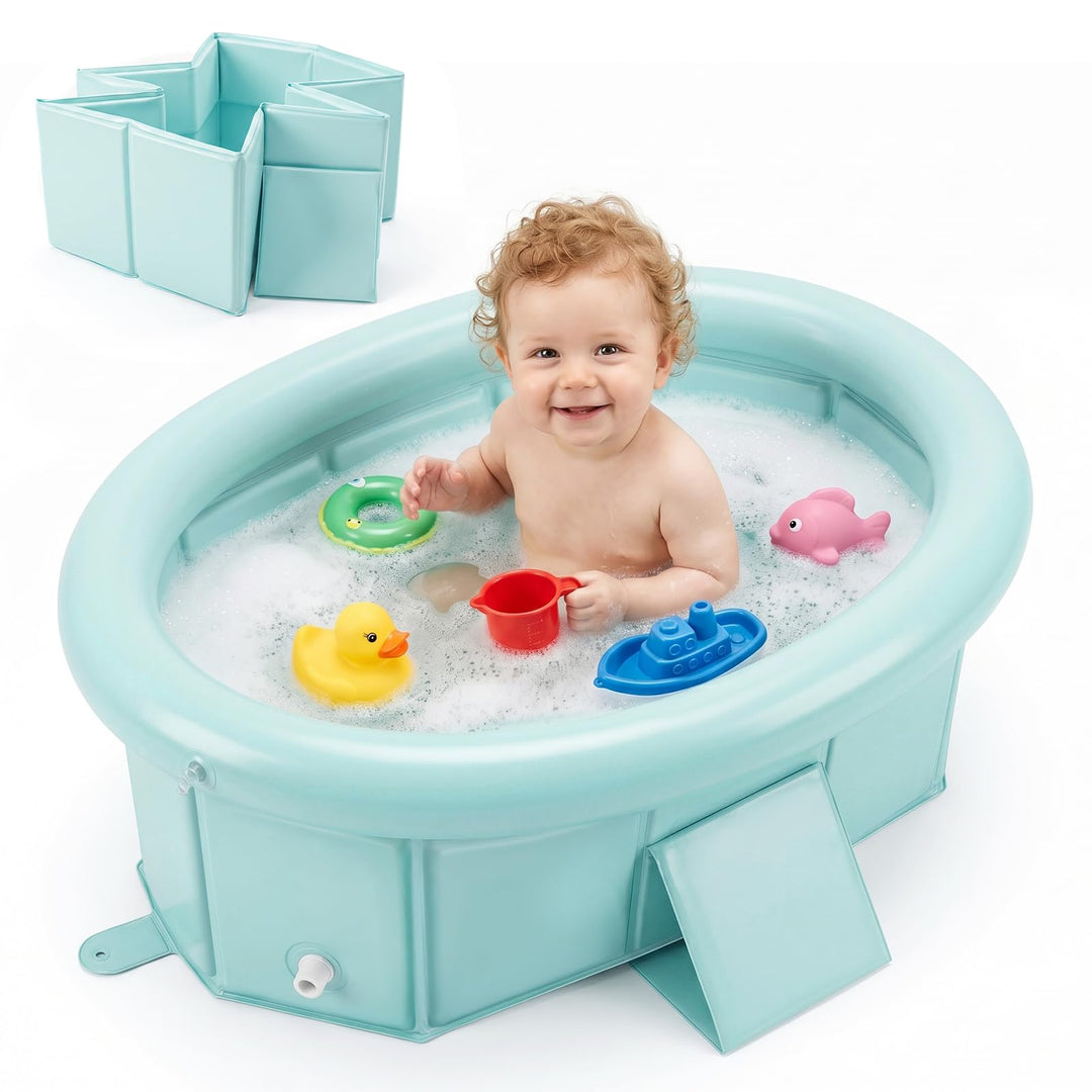 Orzbow Baby Badewanne, Faltbare Badewanne Kinder mit Aufblasbarem Oberrand, Tragbare Babybadewanne f