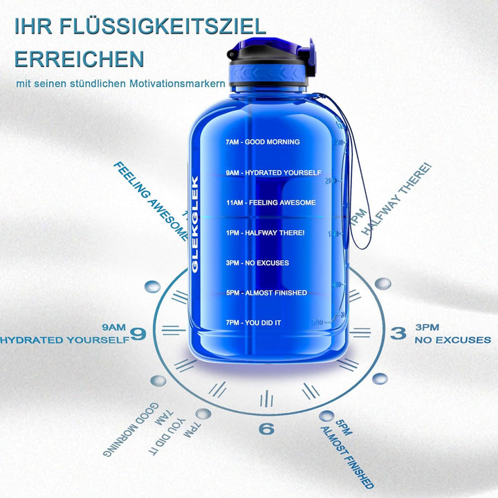 3 Liter Trinkflasche mit Strohhalm Uhrzeit Zeitmarkierung Gym Flasche BPA Frei für Sport Fitness (Du