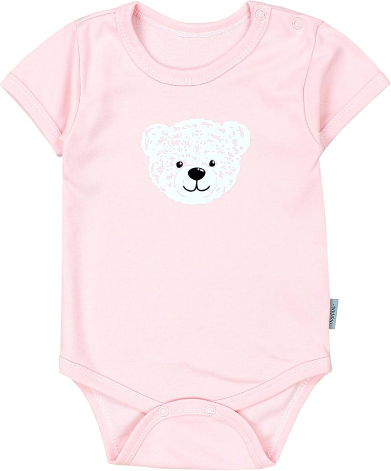 TupTam Mädchen Baby Body Kurzarm in Unifarben - 5er Pack 74 Bärchen Rosa Weiss Sterne Grau Nice Tedd