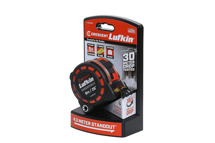 Lufkin Crescent L1125CME2 3cm/1-3/16 x 8m/26' Shockforce Doppelseitiges Massband, 30 Meter Fall Gete