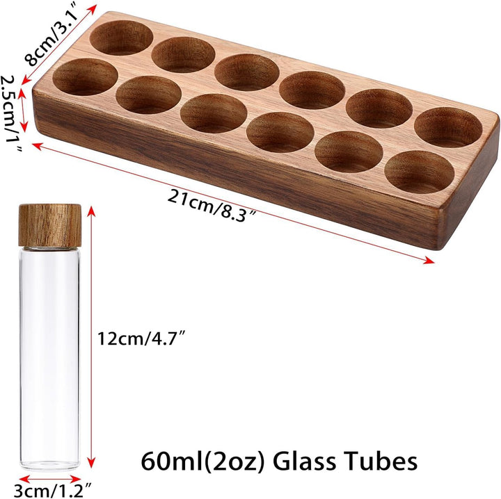 12 Stück Single Dose Kaffeebohnen Aufbewahrung mit Holz Halter, Aufbewahrung Röhrchen Set für Espres