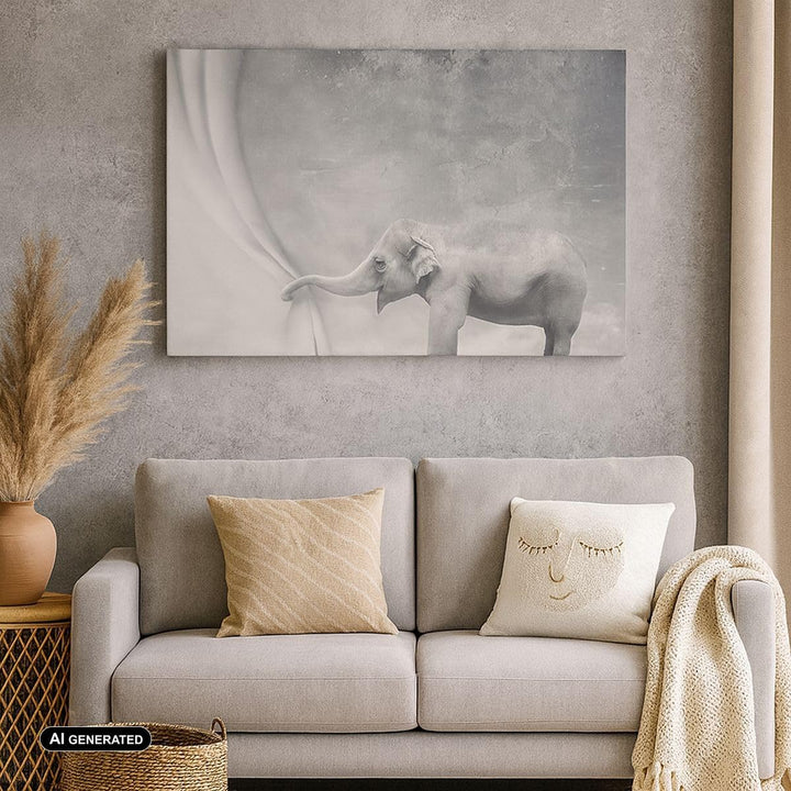 Bilder auf Leinwand Elefant Vorhang Abstraktion Phantasie Leinwandbild 70x50cm Wandbilder Dekoration
