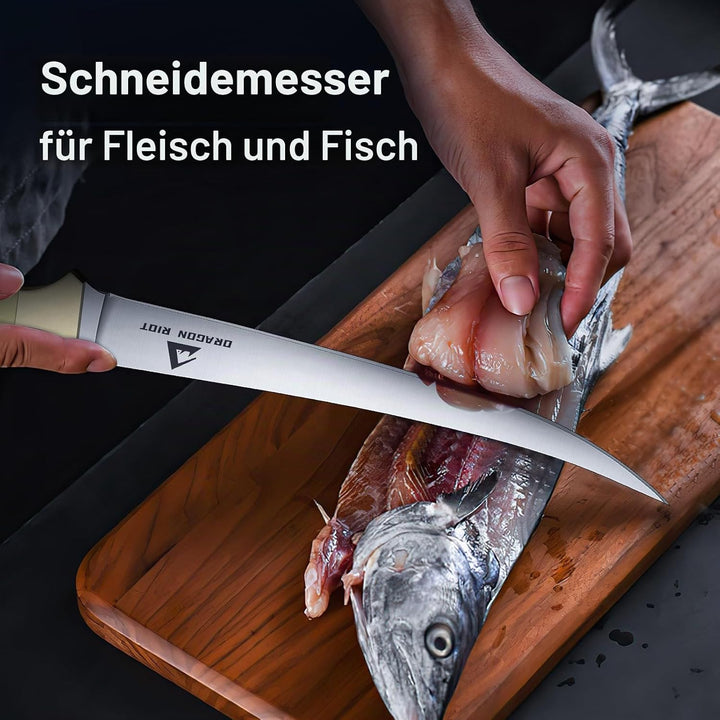 DRAGON RIOT Filetiermesser Fisch, 15.3 CM Fishing Edelstahl Fischmesser mit Anti-Rutsch-Griff，Ausbei