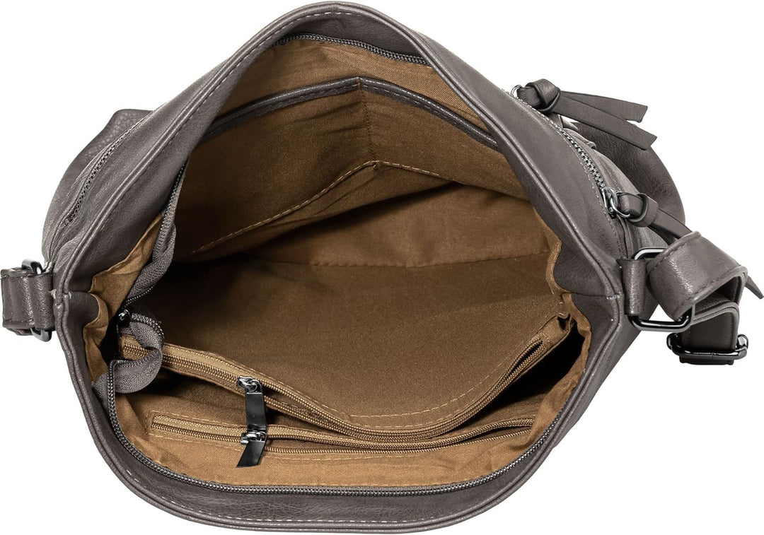 Caspar TS1070 sportlich elegante mittelgrosse Damen Crossbody Bag Umhängetasche Einheitsgrösse Dunke