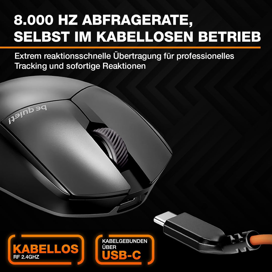 be quiet! Dark Perk Ergo PC Gaming Maus, 55 g leicht, extrem Lange Akkulaufzeit, 8.000 Hz Abtastrate