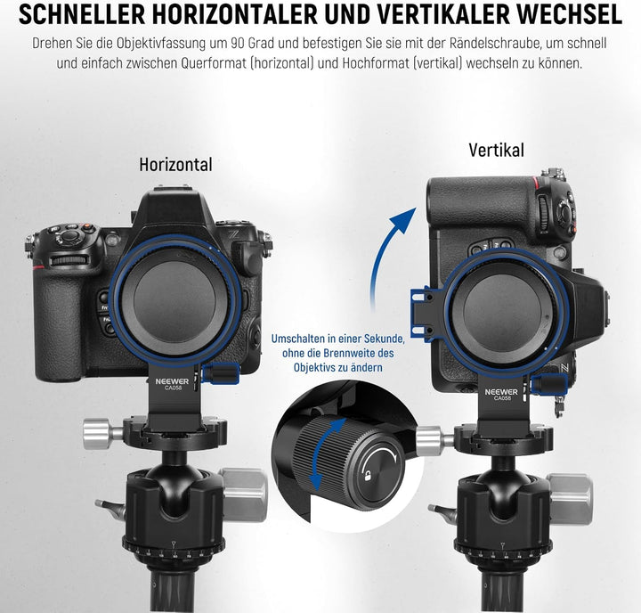 Neewer Drehbare Kragenhalterungsplatte für Nikon Z8 Z7 II Z6 II Z5 FTZ II Adapter, schnelle horizont