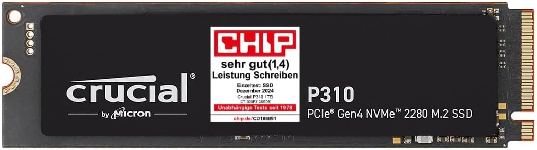 Crucial P310 SSD 1TB M.2 2280 PCIe Gen4 NVMe Interne SSD, bis 7.100 MB/s, Laptop und Desktop PC komp