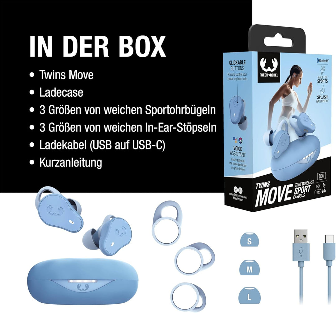 Fresh 'n Rebel Twins Move, kabellose In-Ear Bluetooth Sport Kopfhörer, Spritzwassergeschützt, Dual M